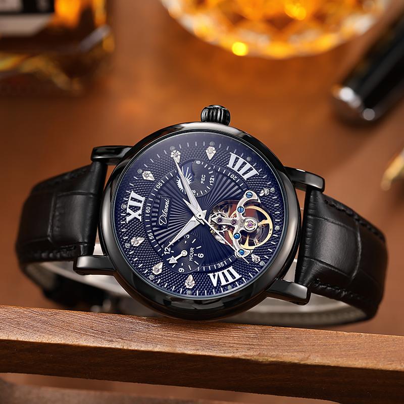 Men Watch Automatic Mechanical Watch Large Dial Luminous Hands Moon Phase Waterproof Tourbillon Skeleton Watches Man Reloj