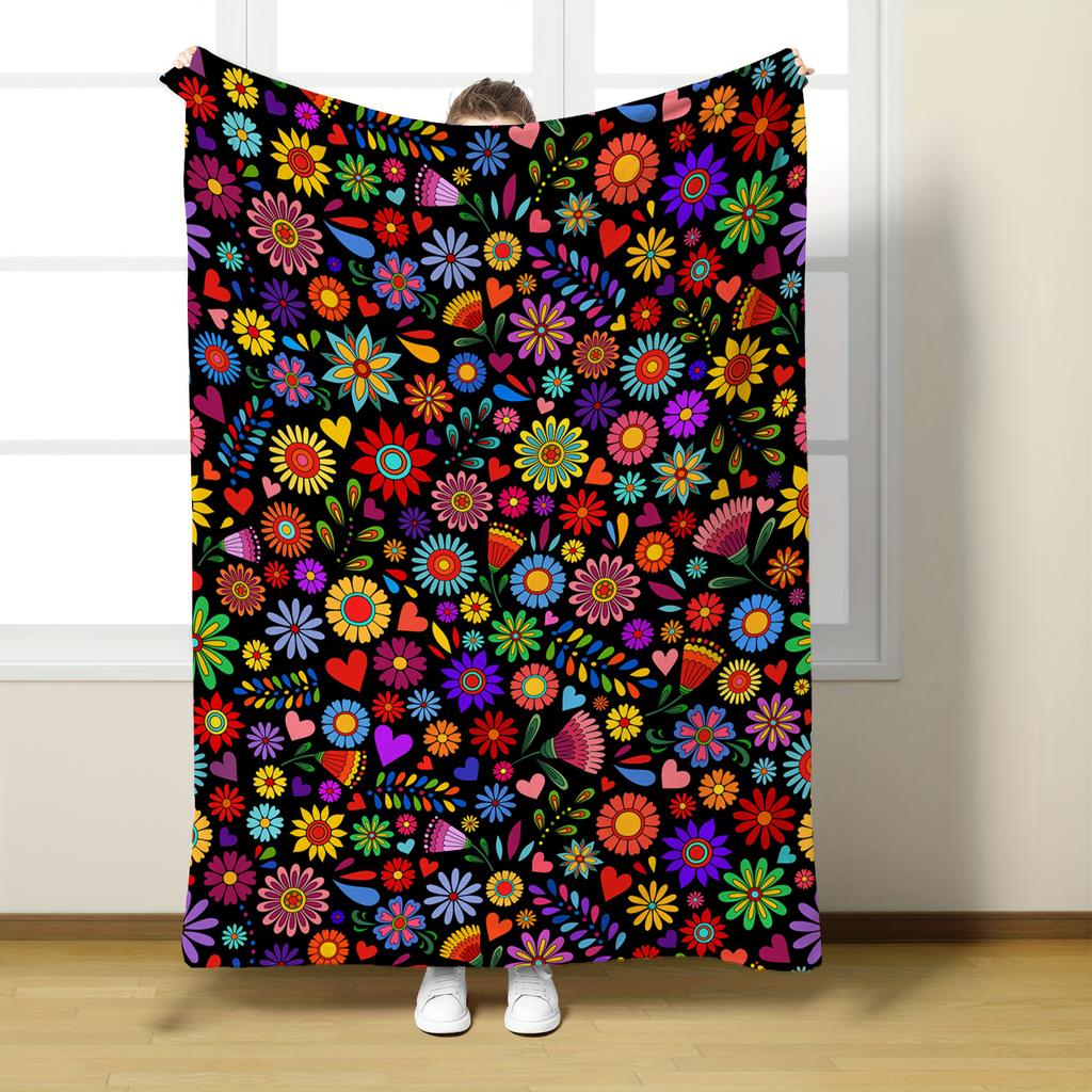 Colorful Flowers Throw Blanket Flannel Print Super Soft Sofa Nap Blanket Home Christma Perfect Home Gift for Her