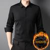 Autumn and Winter Men's Long-sleeved Fleece Shirt with Lapel Casual Form-fitting Striped Shirt for Men