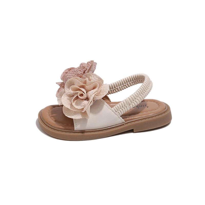 Toddlers Girls Beach Shoes Elastic Band Big Floral Kids Princess Sandals with Flowers Sweet Children Sandals 2025 Summer New Hot