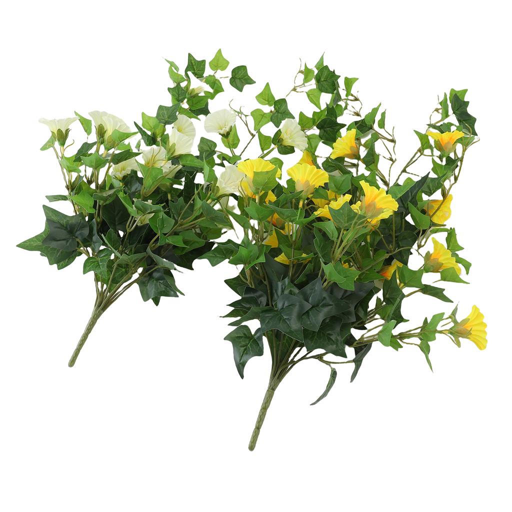 Artificial Morning Glory Flower Garland Lifelike Reusable Faux Hanging Vines Plant for Wedding Party Patio Balcony Wall Decoration White+Yellow