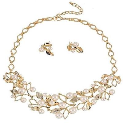 Parure de bijoux avec collier et boucles d'oreilles fantaisie en plaqué or 18 carats pour filles et femmes
