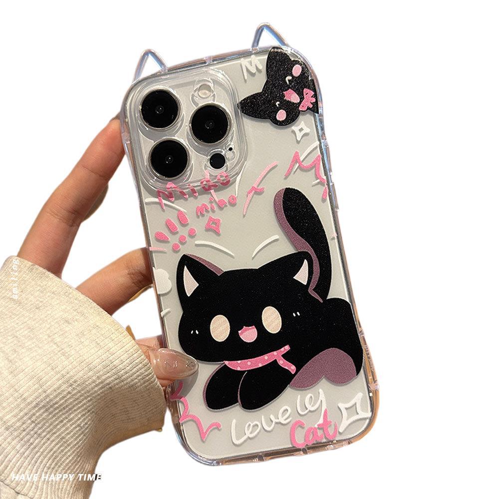 iPhone 16 Shocked Cat with Bracelet and Cat Ears Transparent Protective Case