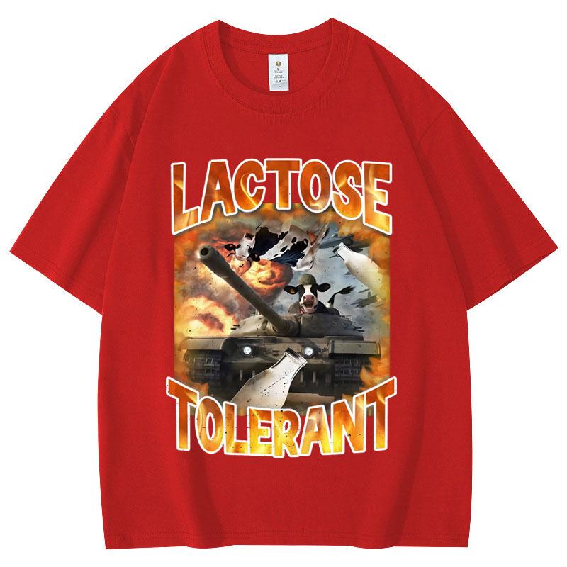 Lactose Tolerant Funny Vintage Meme T-shirt Milk Cheese Diet Gym Workout T-shirts Men's Women's Y2k Fashion T Shirts Streetwear