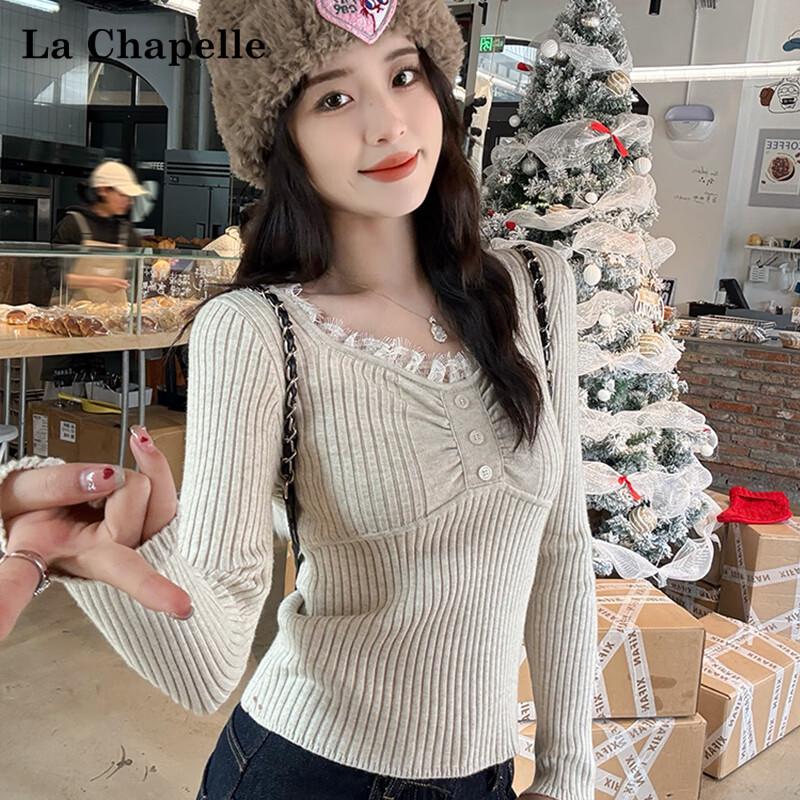 

Женский трикотажный топ с V-образным вырезом и кружевной отделкой One Size