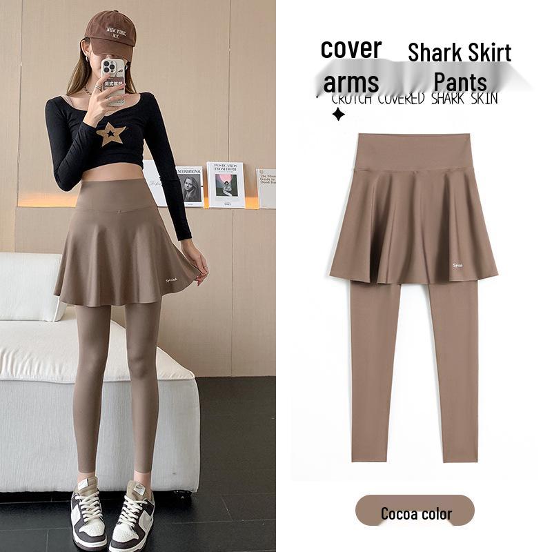 Versatile Women's Slimming Plus Size Yoga Leggings with Skirt Overlay - Nine-Point Summer Pants