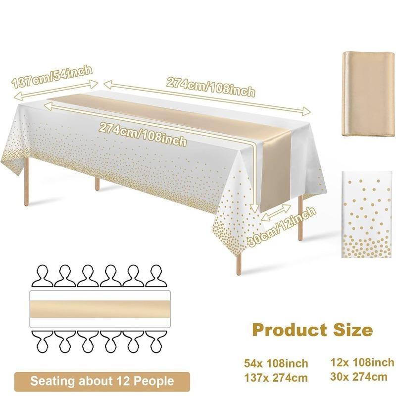 Disposable Polka Dot Tablecloth with Polyester Table Runner Waterproof Oil-Proof for Party Dining Table Decoration