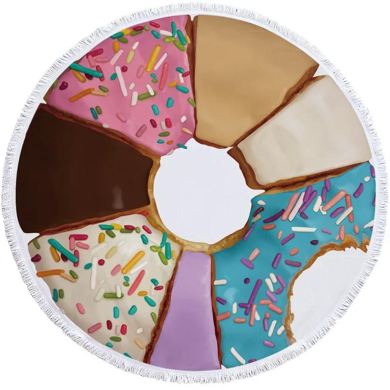 Printed Pizza Case Round Beach Towel 3D Print Microfiber Tassel Living Room Wall Hanging Tapestry Plush Yoga Mat
