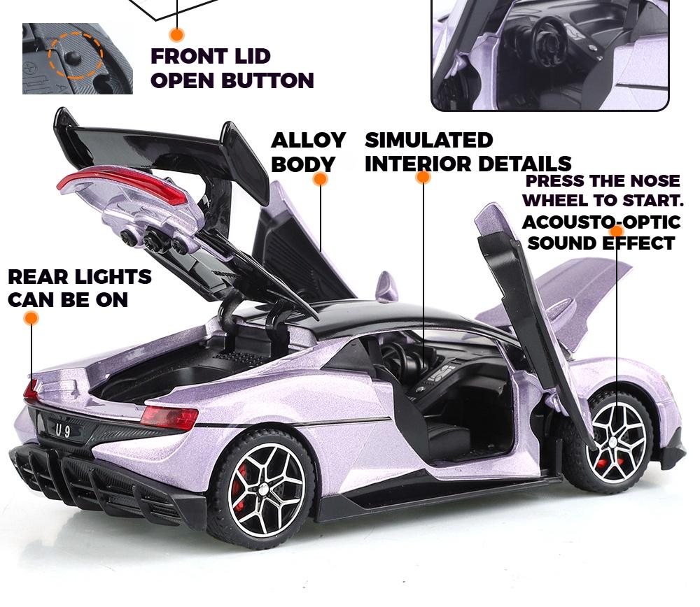 1/32 Scale BYD Look Up U9 Pure Electric Performance Supercar Alloy Diecast Model Car Car Central Control Display Ornaments Decorations