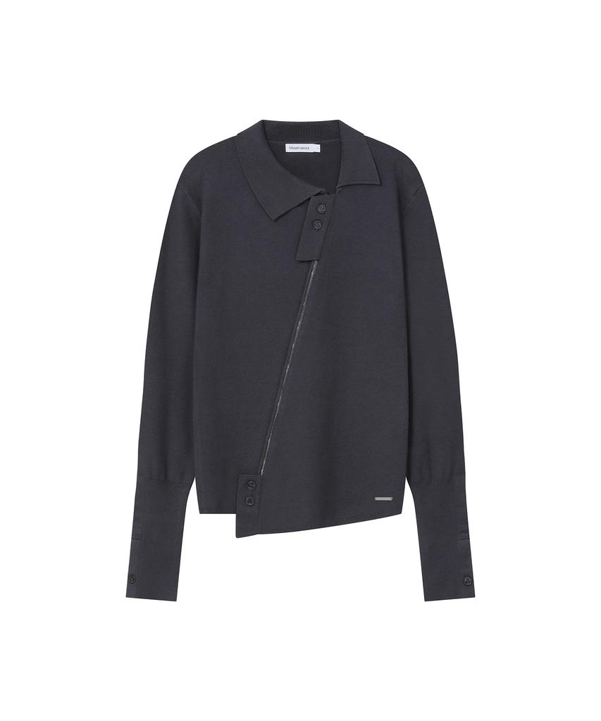 MISEKI SEOUL Diagonal Zip-Up Knit Charcoal