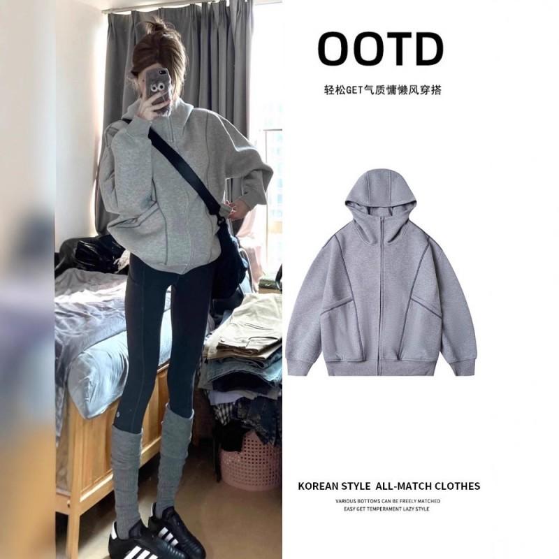 Mens Zip Up Hooded Sweatshirt Casual Short Fit Solid Color Streetwear Top