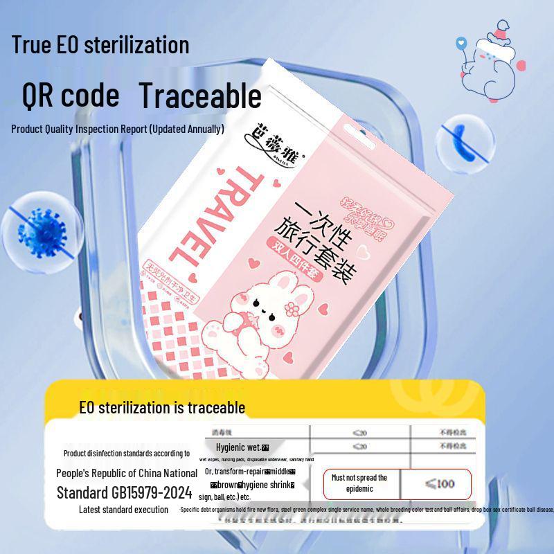 Disposable 4-Piece Travel Bedding Set: Anti-dirt, Wash-Free, Sterilized, Thickened for Hotel & Portable Use.