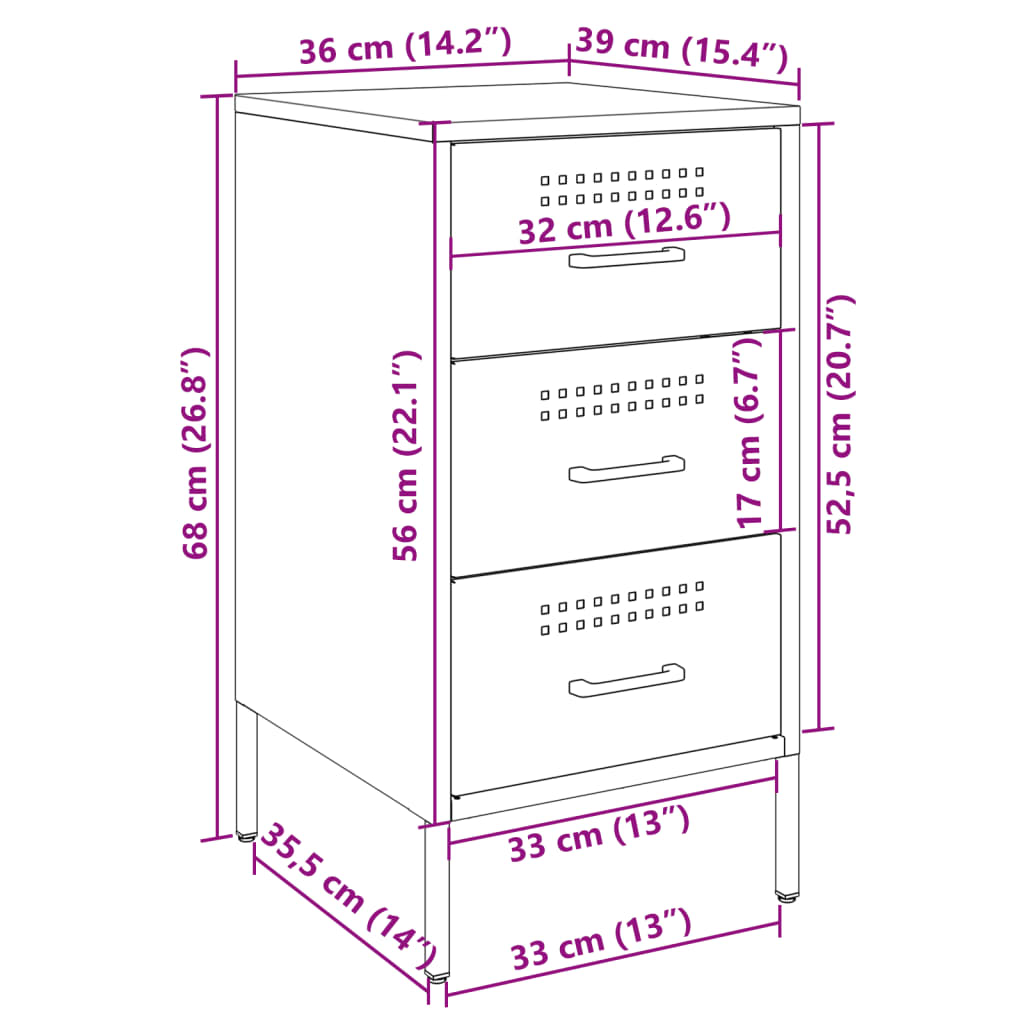 Nightstand Anthracite 36 X 39 X 68 Cm Steel