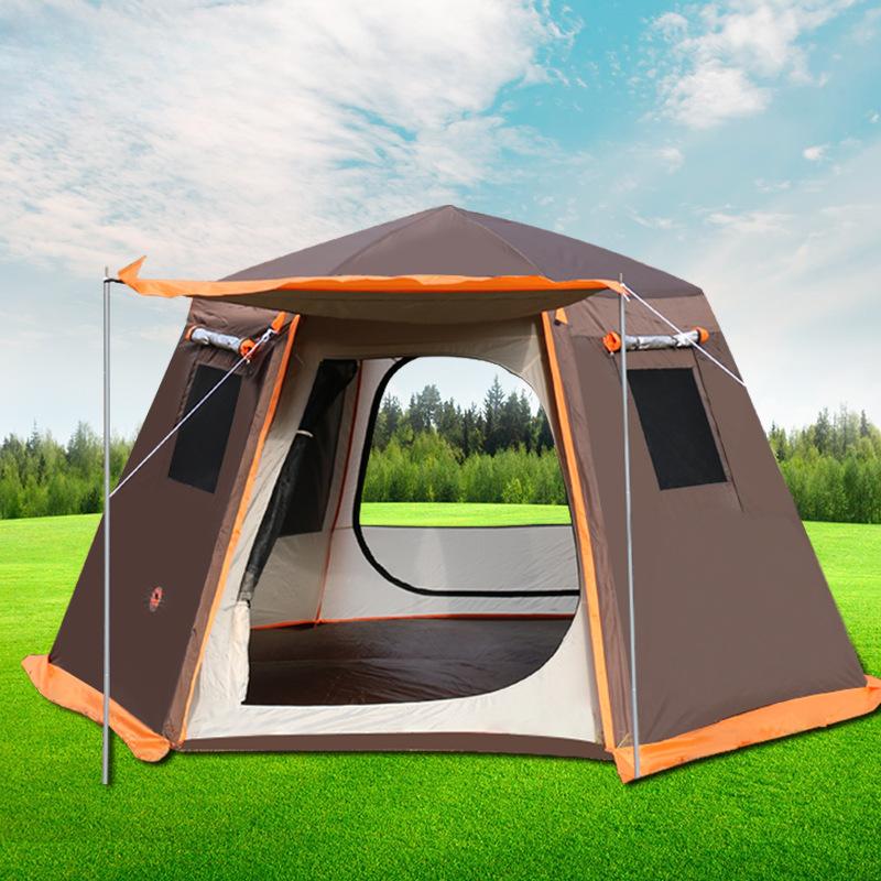 Tent Outdoor Automatic Tent 3-4 People 5-8 People Sun Protection Rainproof Camping Double Aluminum Pole Hexagonal Tent