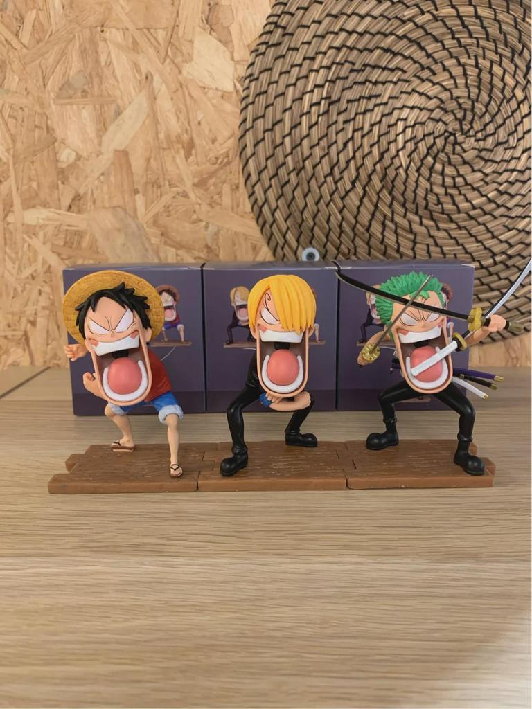 One Piece Q Version Sitting Pose Luffy, Zoro, Sanji Figures - Trendy Play Doll Model Toy Ornament