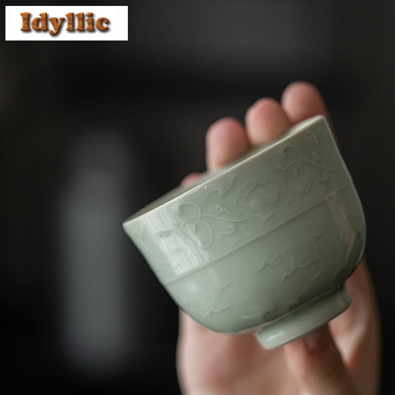 100ml Relief Lotus Branch Teacup Zen Tea Bowl Single Cups Tea-tasting Personal Cup Jianzhan Master Cups Cafes Supplies Craft