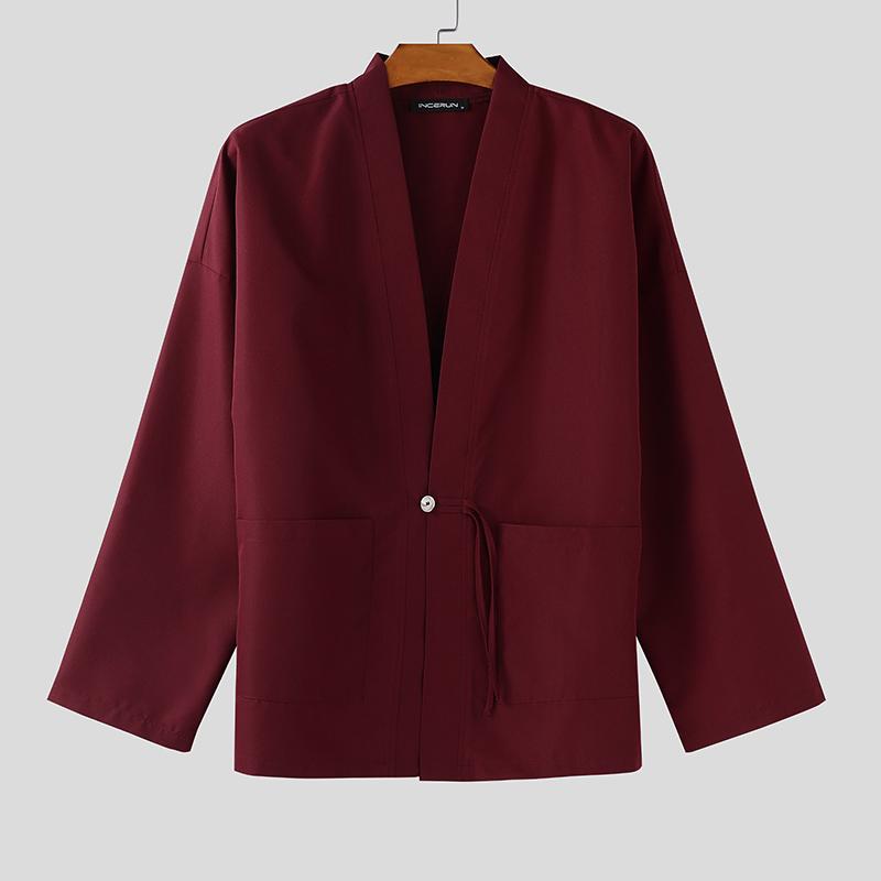 INCERUN Cárdigan Casual Holgado de un Botón para Hombre Tops Kimono Finos