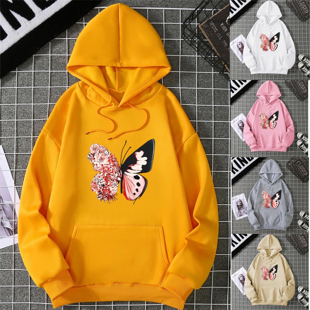 Winter Women's Hoodie Solid Color Print Unisex style Double Pockets Sweatshirts Outerwear Women's Clothing