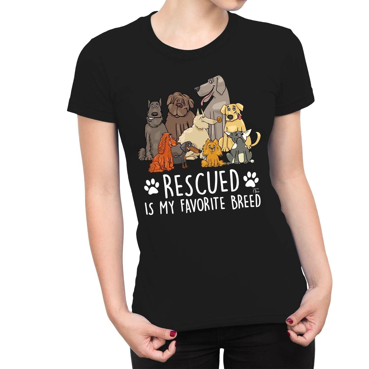 1Tee Womens Rescued is my favourite breed T-Shirt L