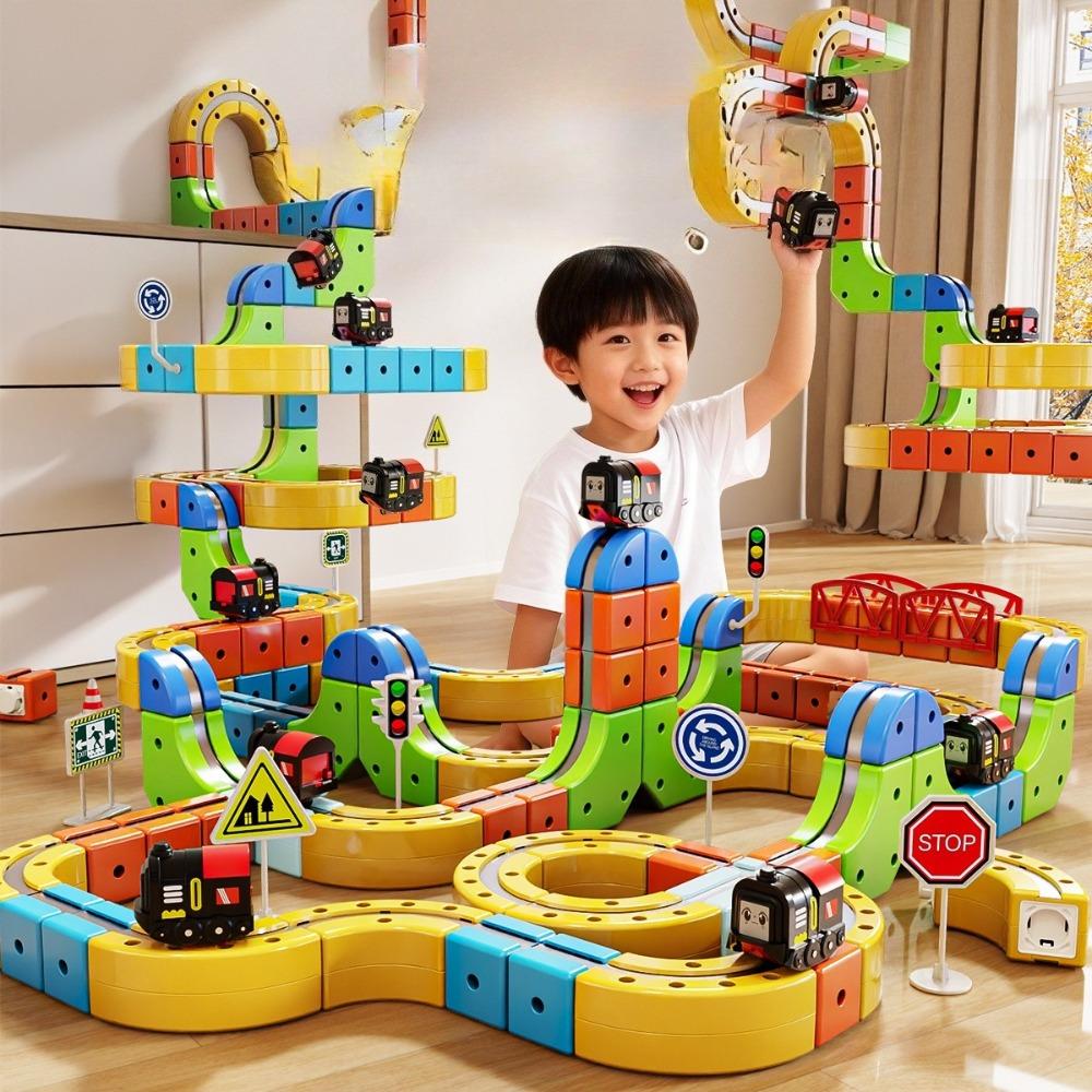 Electric Magnetic Rail Racing Cartoy Diy Magnetic Construction Tracks Development Learning Educational Christmas Gift For Kids