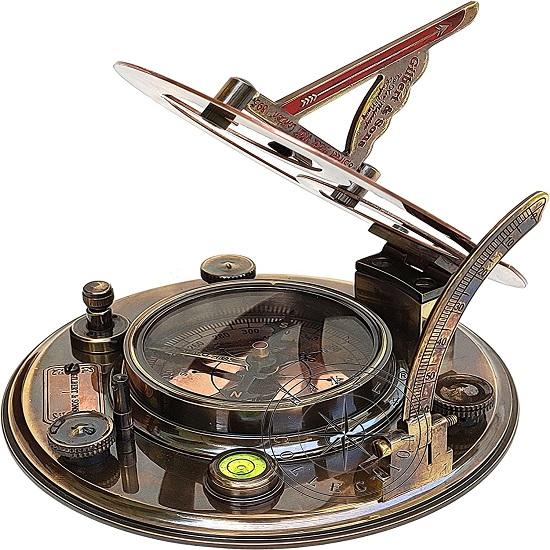 12.7 cm Steampunk Gilbert Sundial kompas najwyższej klasy ręcznie robiony mosiężny zegar słoneczny w drewnianym pudełku z wykresem równań