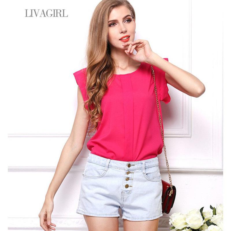 Removed from the shelves--European and American Women's Large-size Chiffon T-shirt, Solid-color Short-sleeved Top, Flying-sleeved Chiffon Shirt Whole