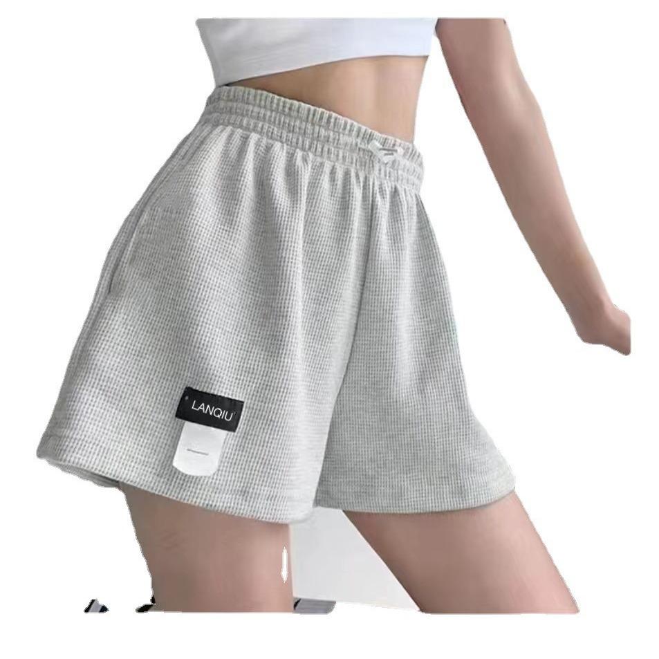 Women's High-Waist Elastic Waffle Shorts - Loose, Casual, Wide-Leg Hot Pants