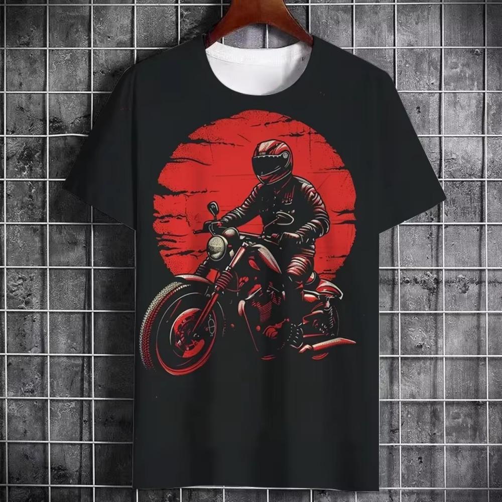 Vintage Heavy Motorcycle Print Summer Men's T-Shirt Street Tough Guy Style Personality Trend Short Sleeve Plus Size Top Clothing