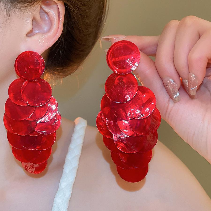 Silver Needle Red Rhombus Earrings - Light Luxury, High-End Fashion, Versatile Design, Simple and Niche Ear Hoops.