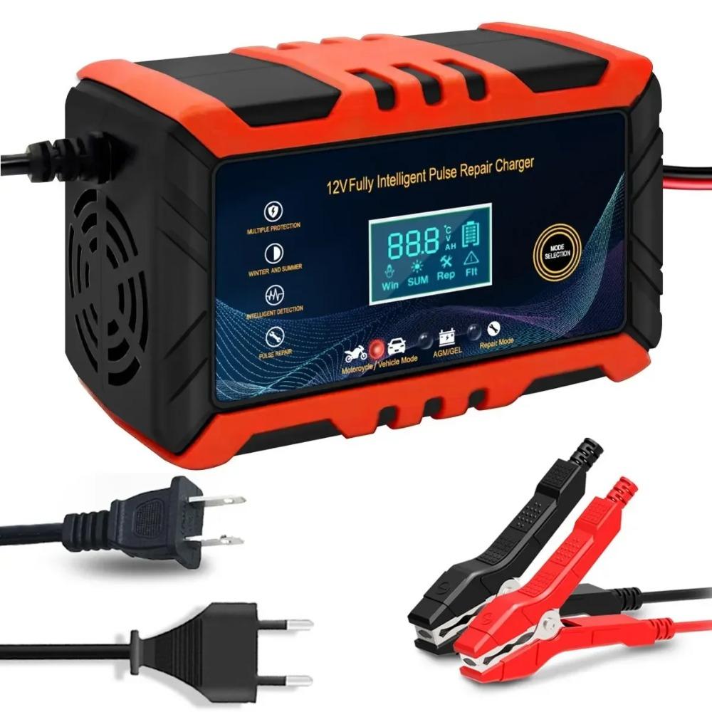 12V Intelligent Car & Motorcycle Battery Charger with LCD Display Pulse Repair Auto Battery Maintenance Charging Tool
