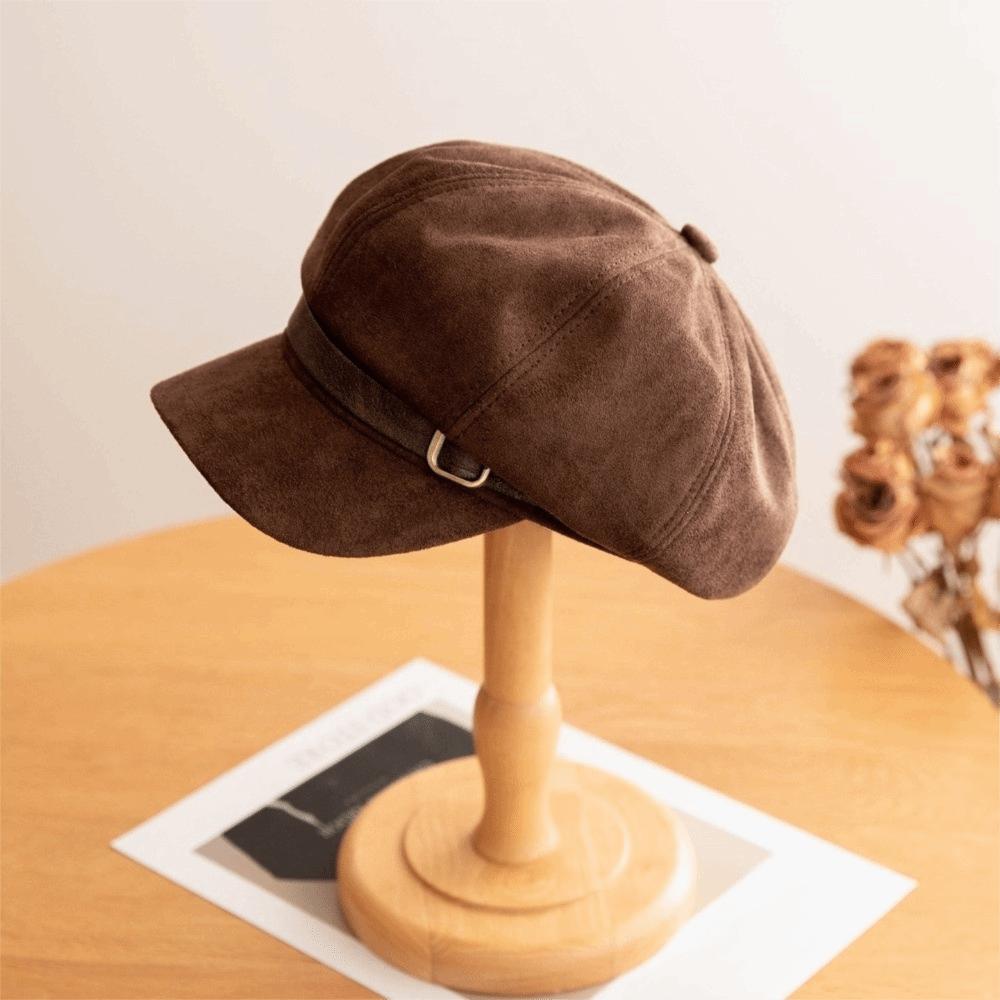 Warm Newsboy Hat Flat Top Women Octagonal Hat Casual Suede Berets  Autumn Winter