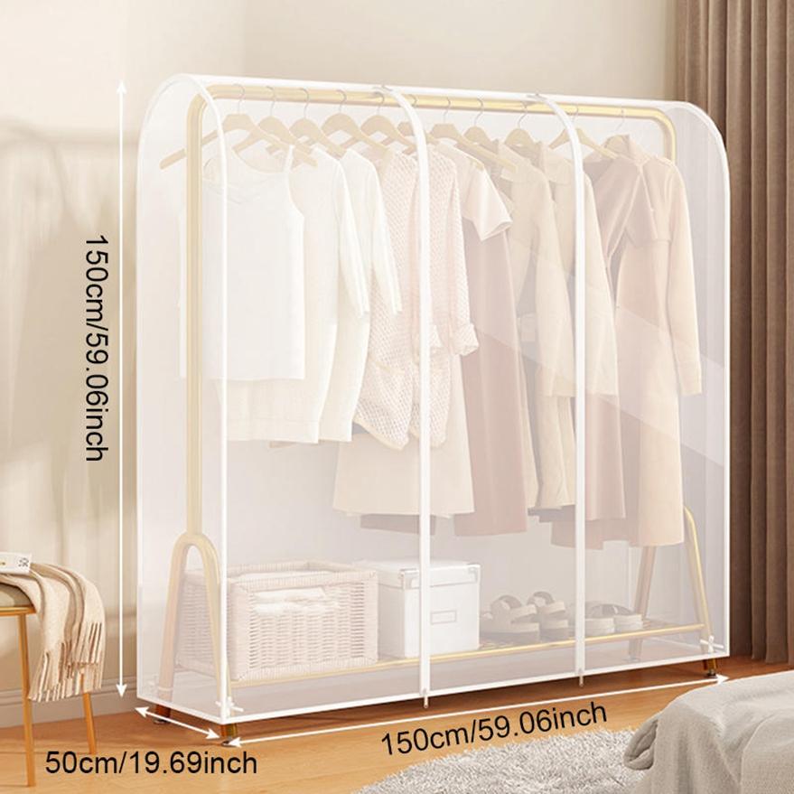 Transparent Garment Bag Organizer Closet Clothes Hanger Dustproof Protector Floor-standing Double-pole Suit Shoulder Rack Cover