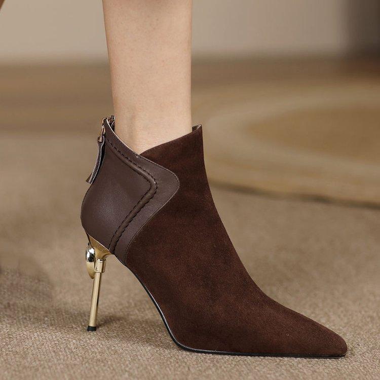 

[youshilai] острые короткие ботинки женские тонкий каблук 2025 осень и зима новый темперамент высокие каблуки короткая голень матовые нюдовые ботинки 39