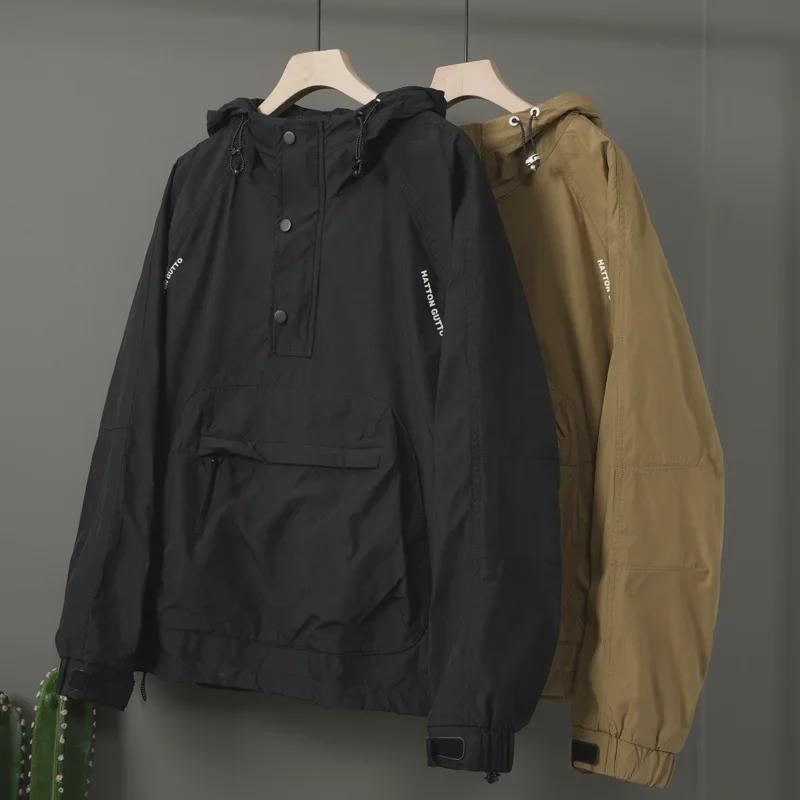 Men's American Style Waterproof Hooded Jacket - Trendy, Casual, Loose-Fit for Spring and Autumn 2024