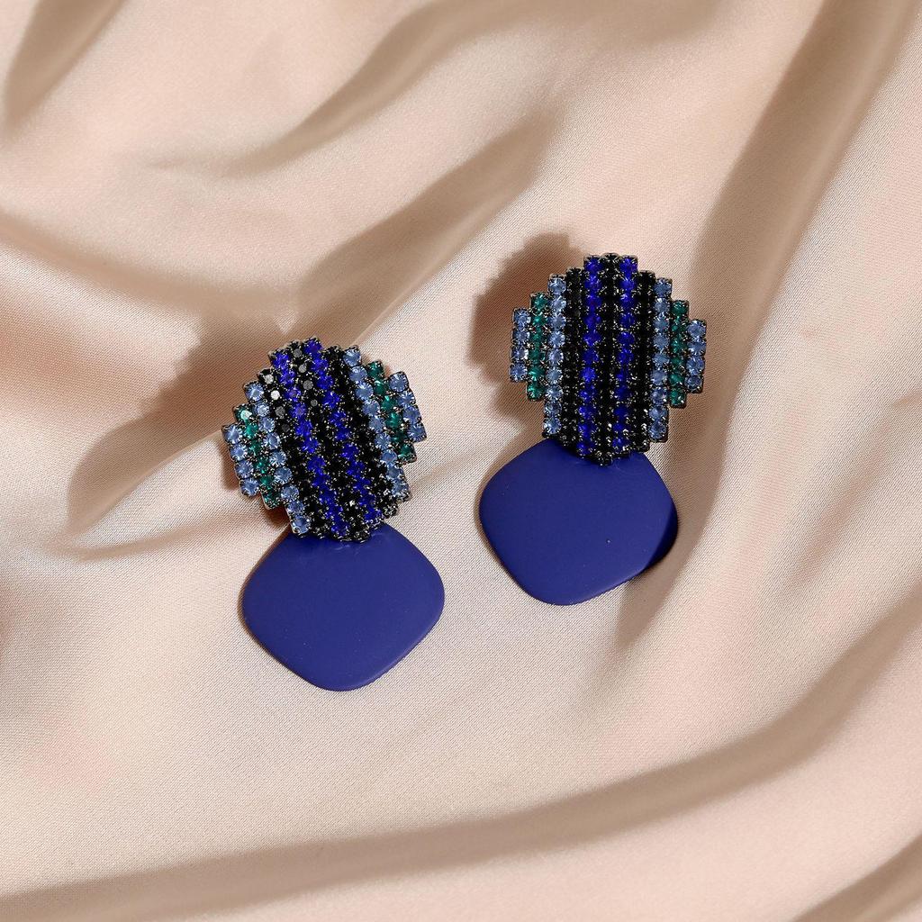Autumn/Winter Geometric Diamond Color Block Earrings - Luxury Women's Fashion Jewelry