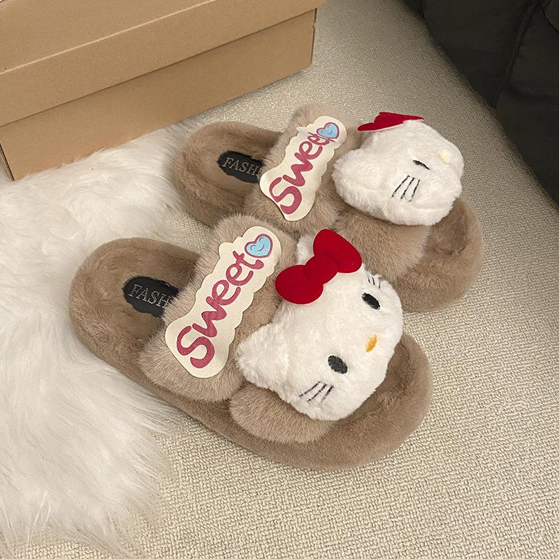 

Милые мультяшные пушистые тапочки для улицы, хлопковая швабра на осень и зиму 2025, новая толстая подошва, нескользящие, домашние, хлопковая швабра 40 хаки