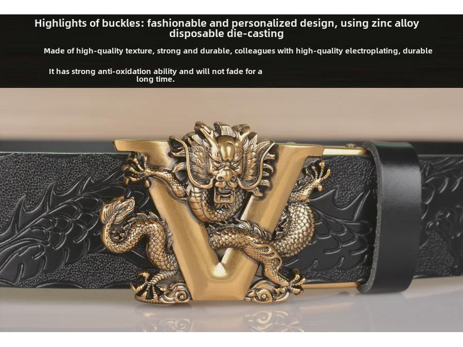 Herrbälte i präglat läder med drakmönster och automatiskt spänne