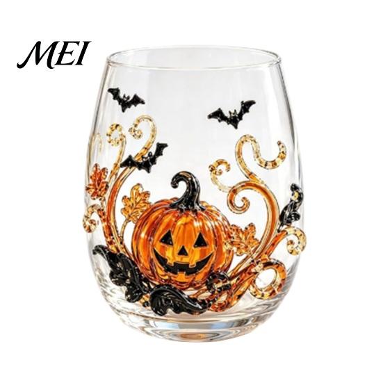 Kreativer Getränkebecher Halloween Geist Whiskeyglas, Schwarze Katze Spinnennetz Totenkopf Tumbler für Neuartige Form Glas Cocktail, 350ml Gruseliges Trinkgeschirr Zuhause