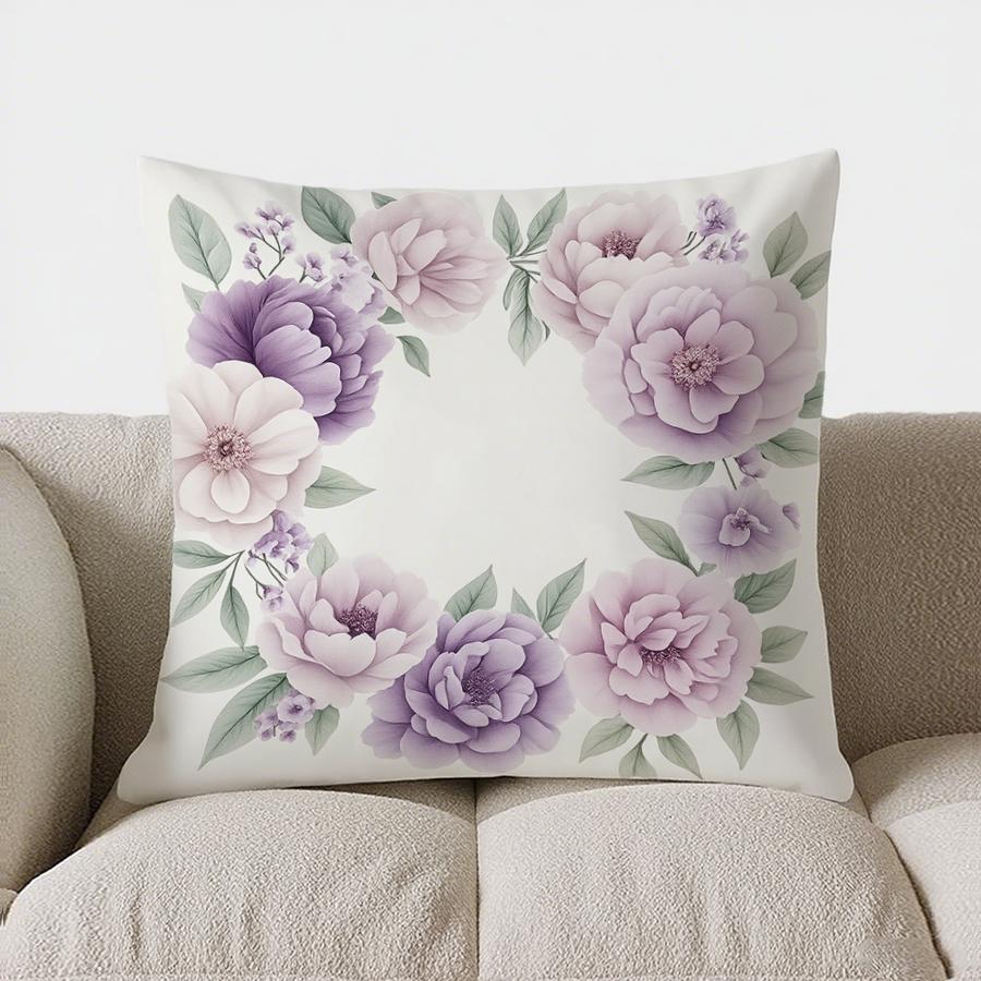 Home Decor Bouquet Of Pink & Purple Floral Throw Pillow Pattern Cushion Cover Suitable For Sofa Bedroom Car Pillow Cover