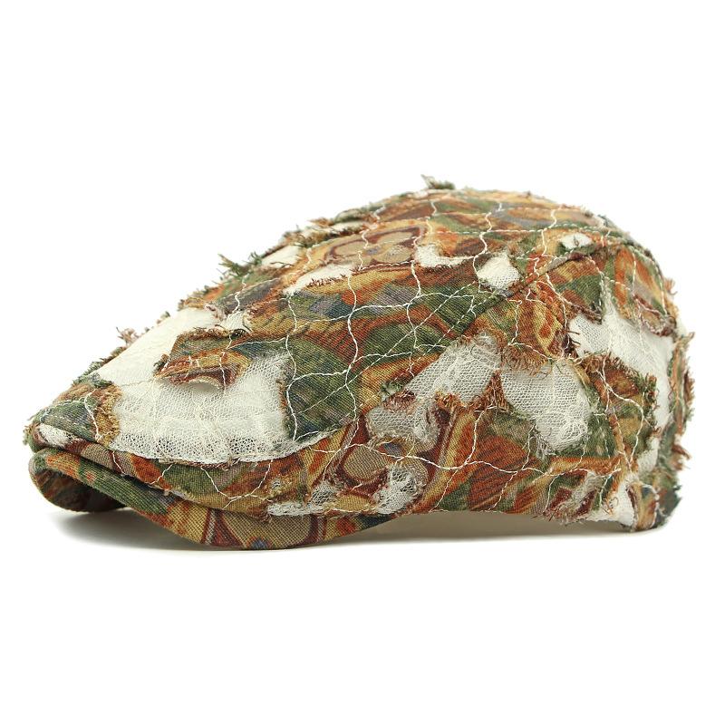 

Летняя шляпа женская дышащая кружевная сетчатая беретка британский винтаж леопардовый принт кепка зелёный/кофейный