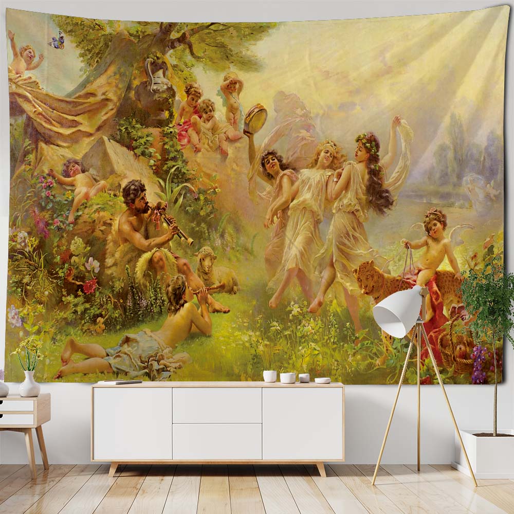 Vintage oil painting art printing tapestry wall decoration art room background cloth aesthetic home decoration accessories