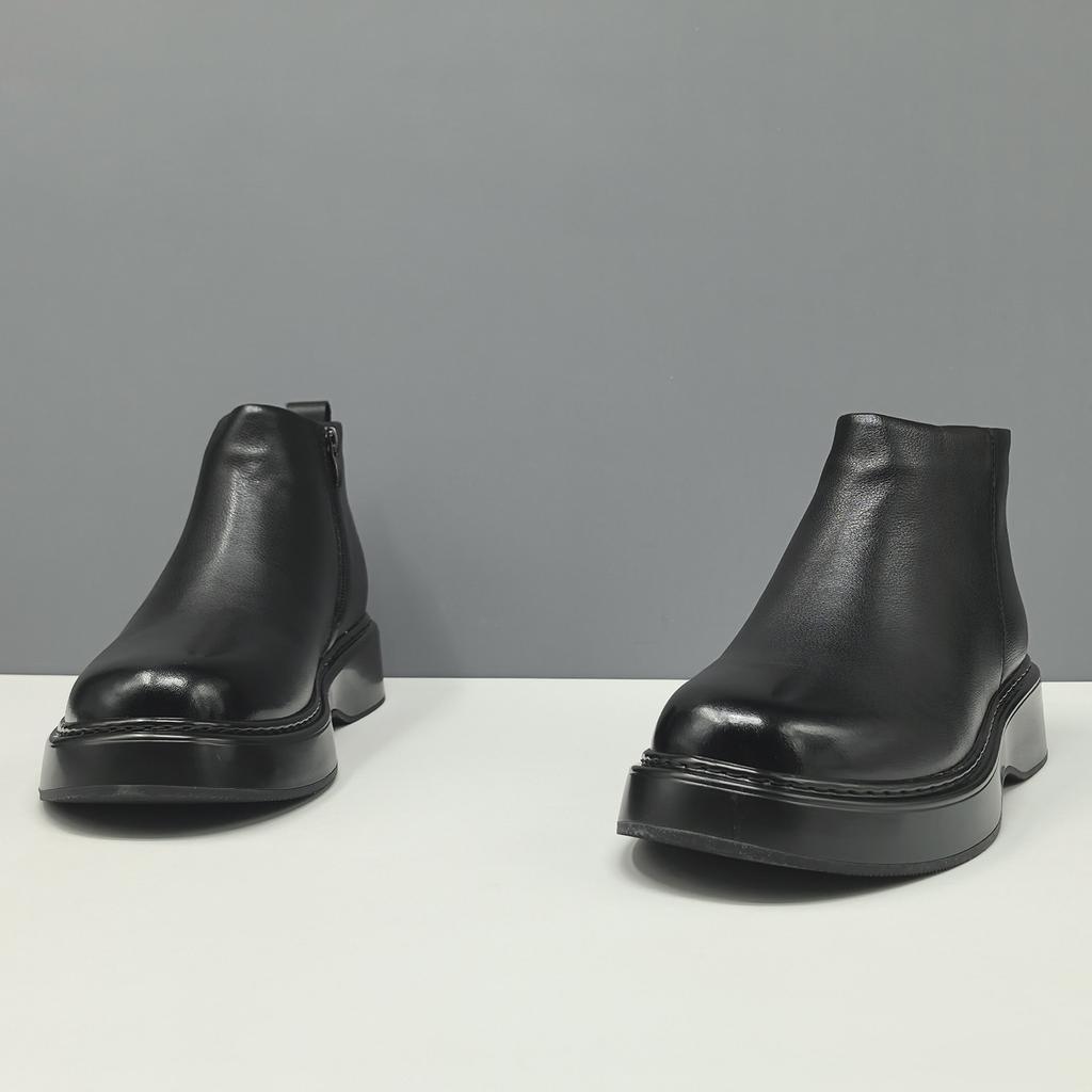Leather black leather boots autumn and winter velvet cotton shoes Martin boots