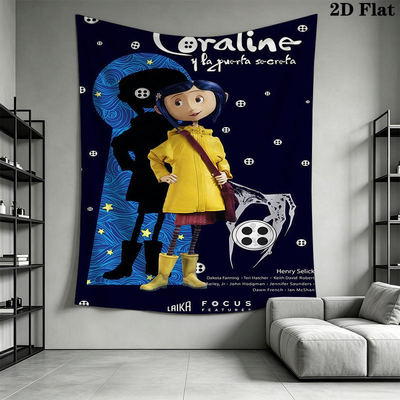 Coraline Tale Darkness Wonder Tapestry Wallmounted Fashion Print Homestay Soft Decoration Tapestry Atmospheric Background Cloth Christmas Gift