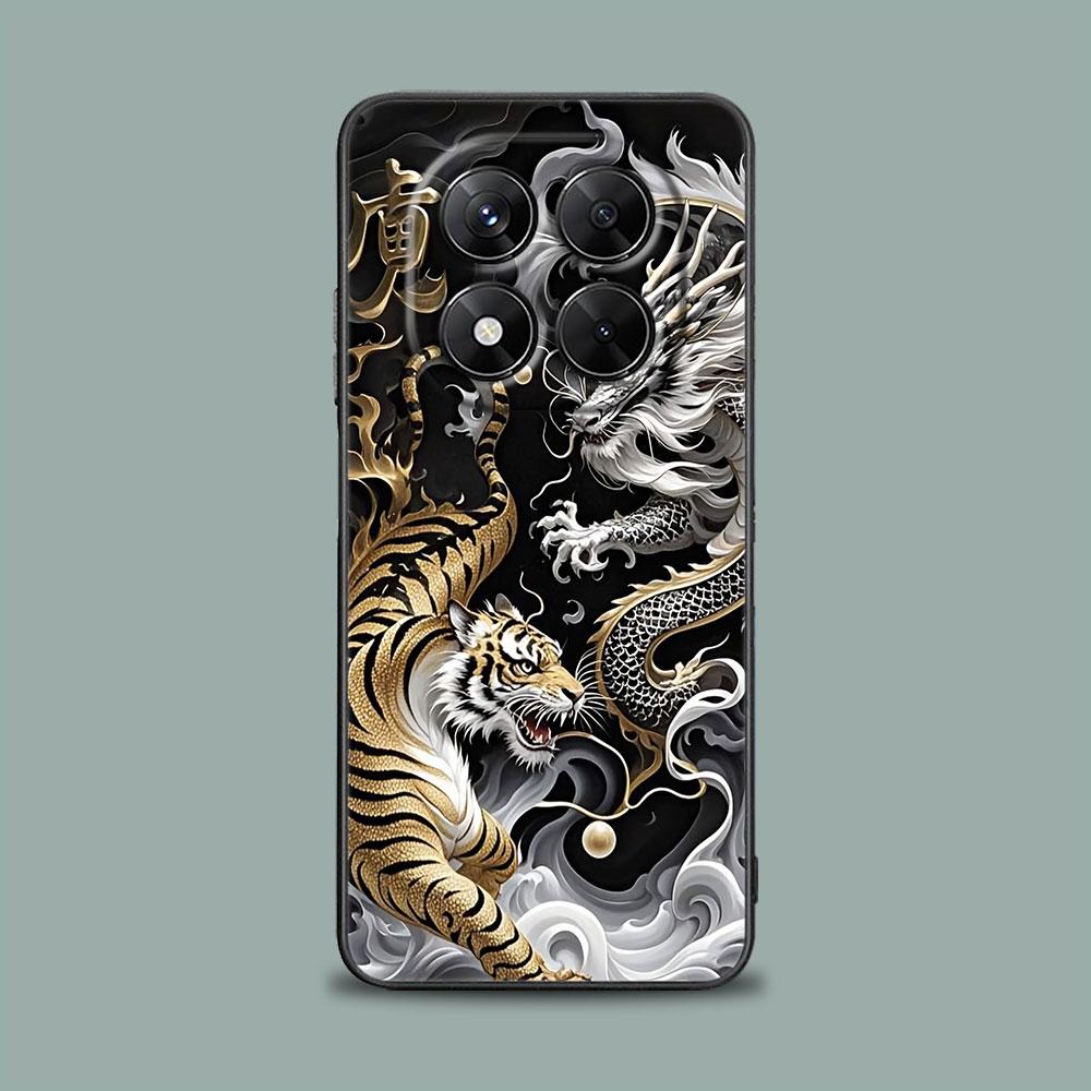 Phone Case for Xiaomi Redmi 15C 14C 12C 13C Redmi Note 15 14 13 12 11 10 Pro Plus 5G 12S Silicone Cover Cute Black White Dragon