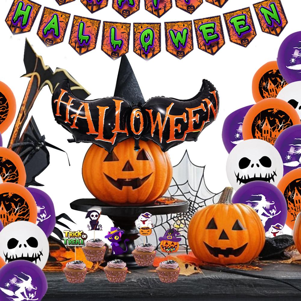 Halloween Balloons Party Decoration Creative Pumpkin Scary Ghost Spider Balloons Kit Halloween Balloon Flag Set for Wall Decor
