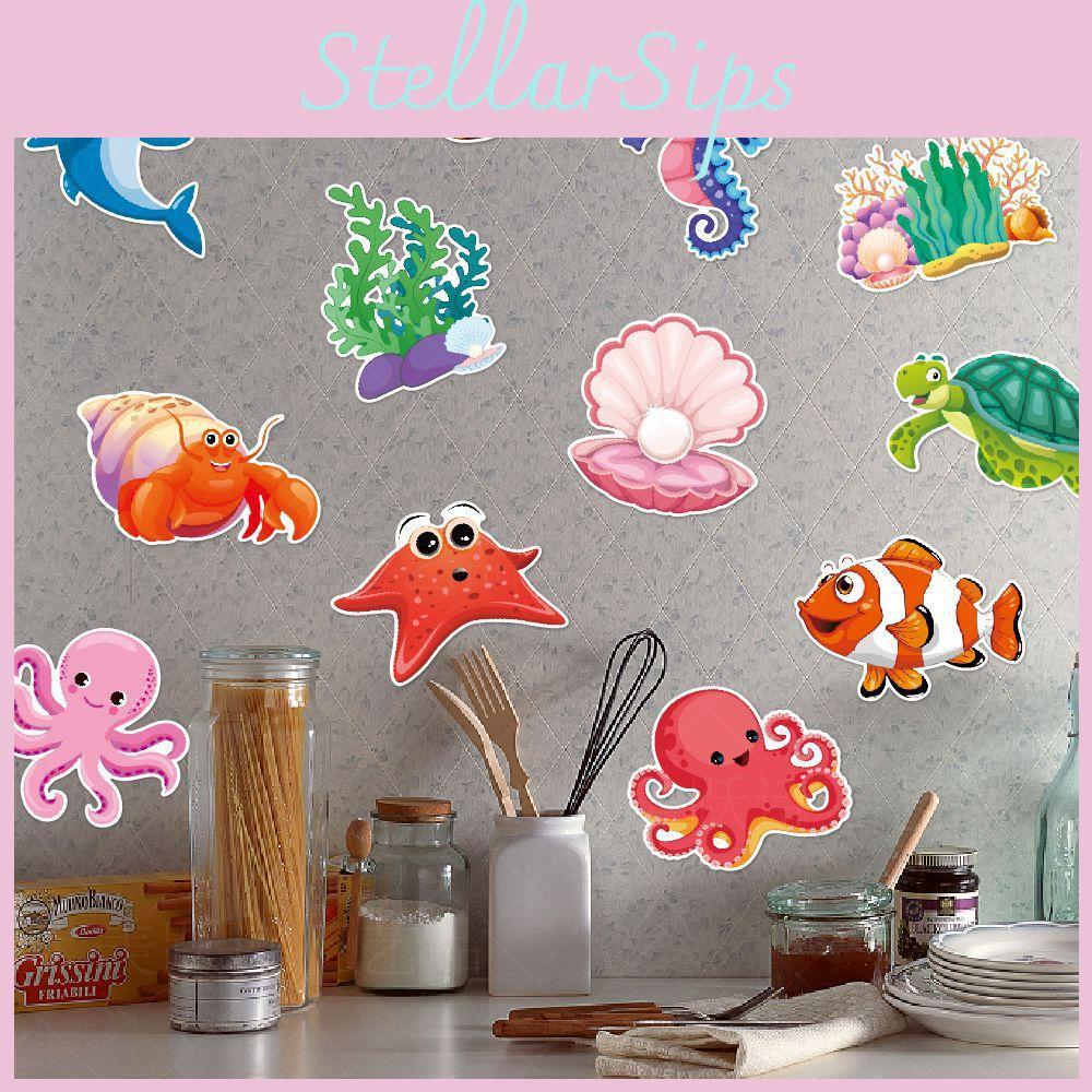 Kid Party Birthday Ocean Theme Wall Stickers With Starfish Turtles Design Sharks