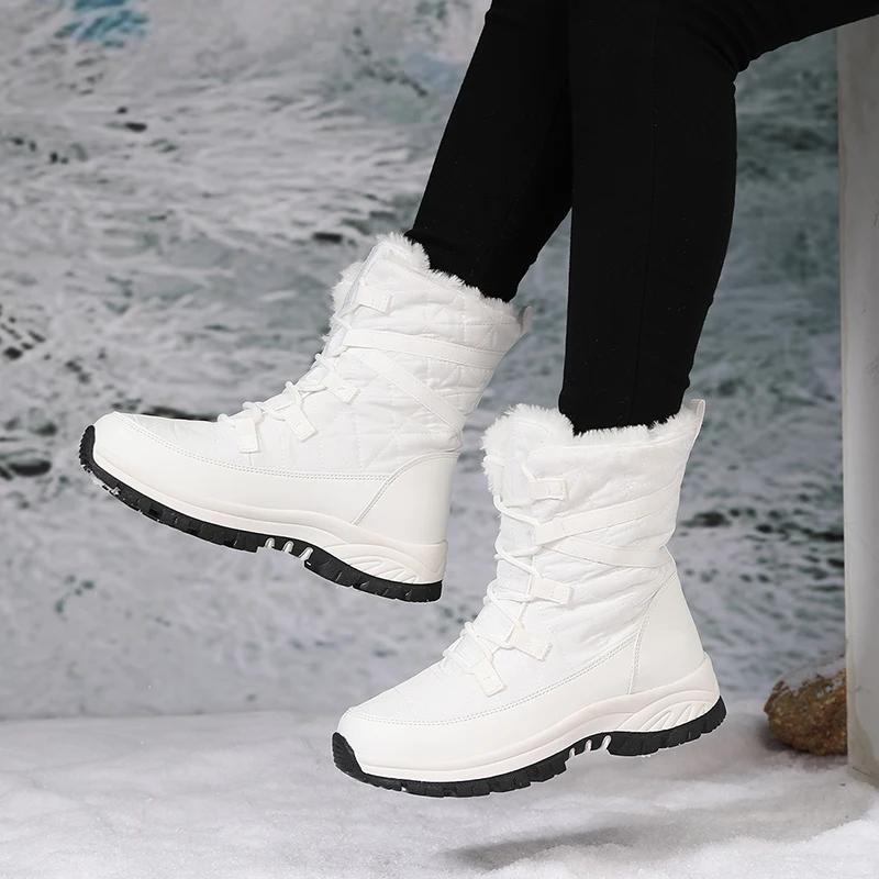 White Boots 2025 Women Winter Warm Snow Boots Shoes Waterproof Fur Lined Frosty Warm Anti-Slip Furry Ankle Shoes Outdoor Mujer