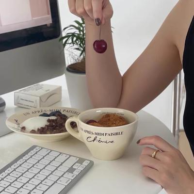 Estilo ins coreano retro francés crema café taza platillo celebridad de internet foto desayuno taza plato de cerámica vajilla