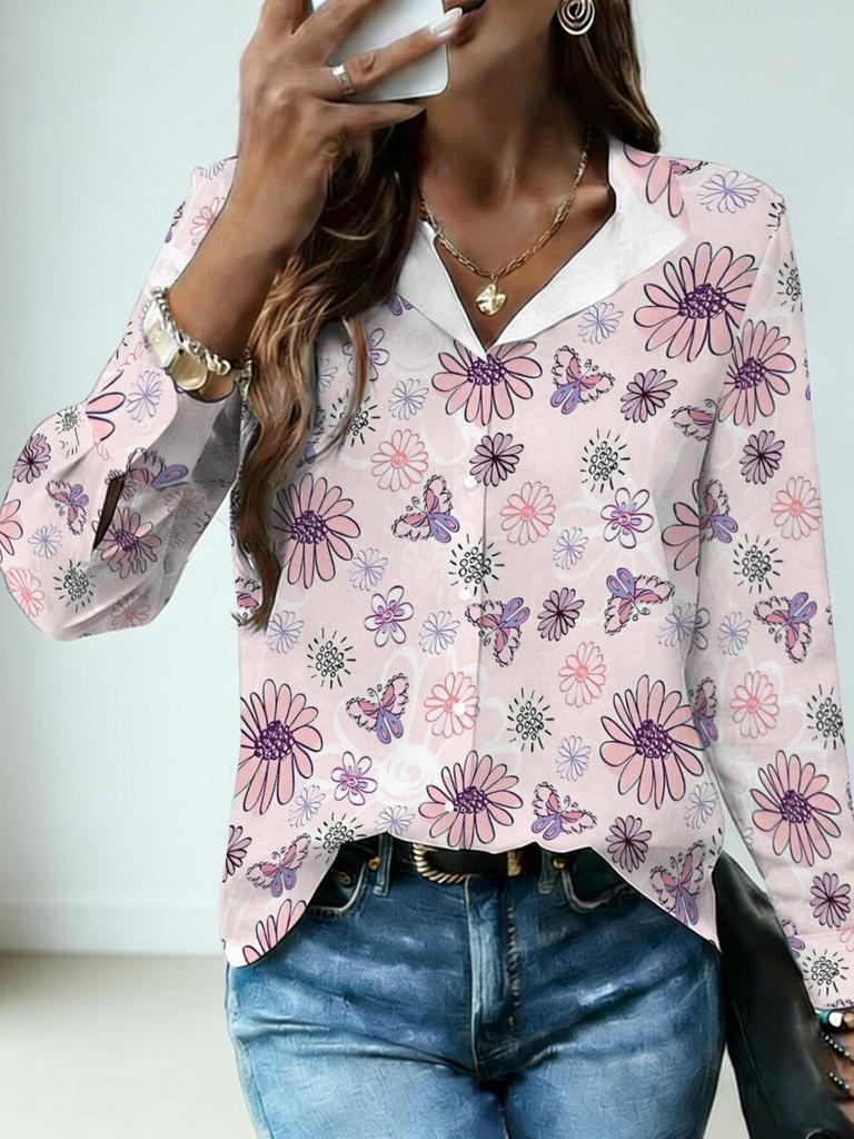 Colorful Cartoon Element Printed Lapel Shirt Women's Loose Casual and Comfortable Single-breasted Commuter Top