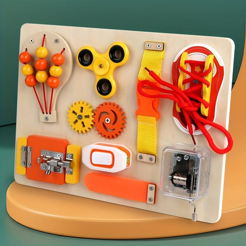 Wooden Hot Air Balloon Busy Board Sensory Play Toy with Locks, Gears Ropes, Orange Yellow Spring Theme, Ideal Birthday Gift for Youngsters